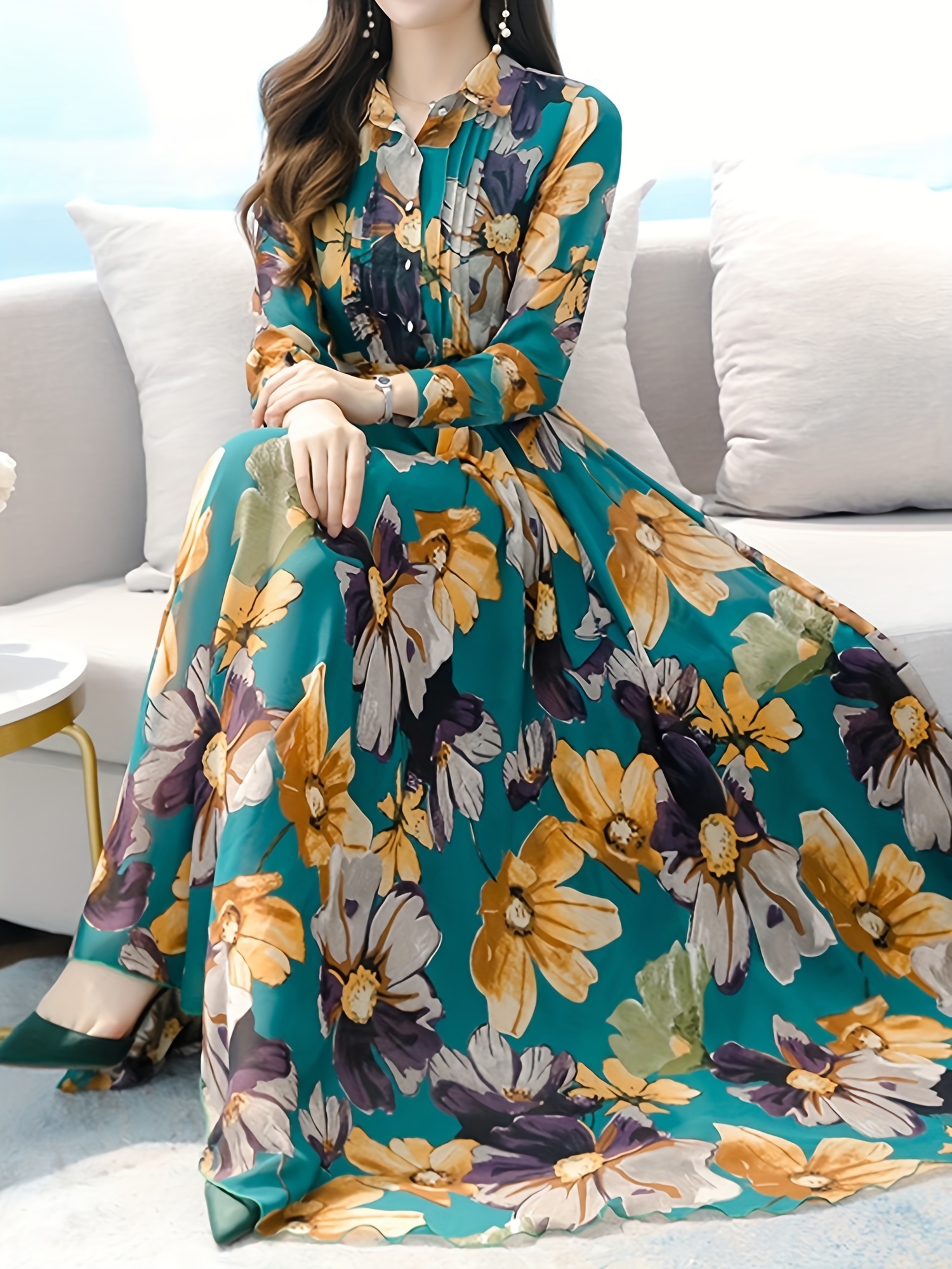 midi satin shirt dress Trudie Floral Satin Midi Shirt Dress Mauve Floral / XS