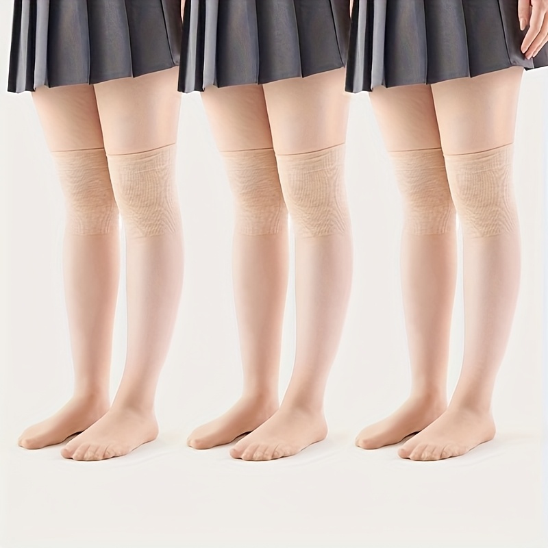 3-pack Women's Plus Size Knee-high Socks, Summer Ultra-thin Over-the-knee Stockings, Anti-snag Long Tube Socks Suitable For Air-conditioned Rooms In Black, Apricot, And