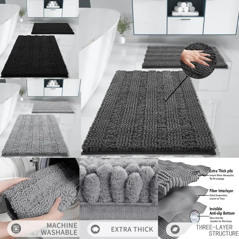 2pcs super absorbent footfeel soft and quick drying thickened style chenille bathroom mat fluffy ball bathroom mat non slip and comfortable and fashionable versatile bathroom mat guardian chenille thickened and enclosed soft absorbent non slip carpet mat two piece set bedroom living room bathroom washable home decoration Product details 1
