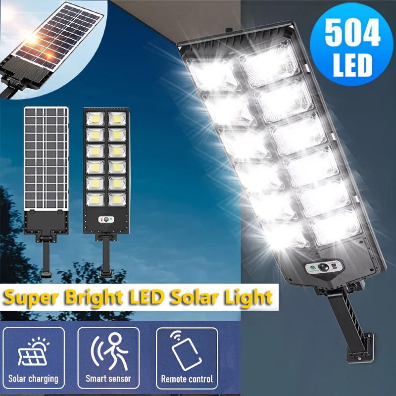 

504led Solar Motion Sensor Street Light With Remote, 3 Lighting Solar Garden Light, 270 ° Wide-angle Safety , Double Row Outdoor Light,, For Business Street Emergency, Garage, Path