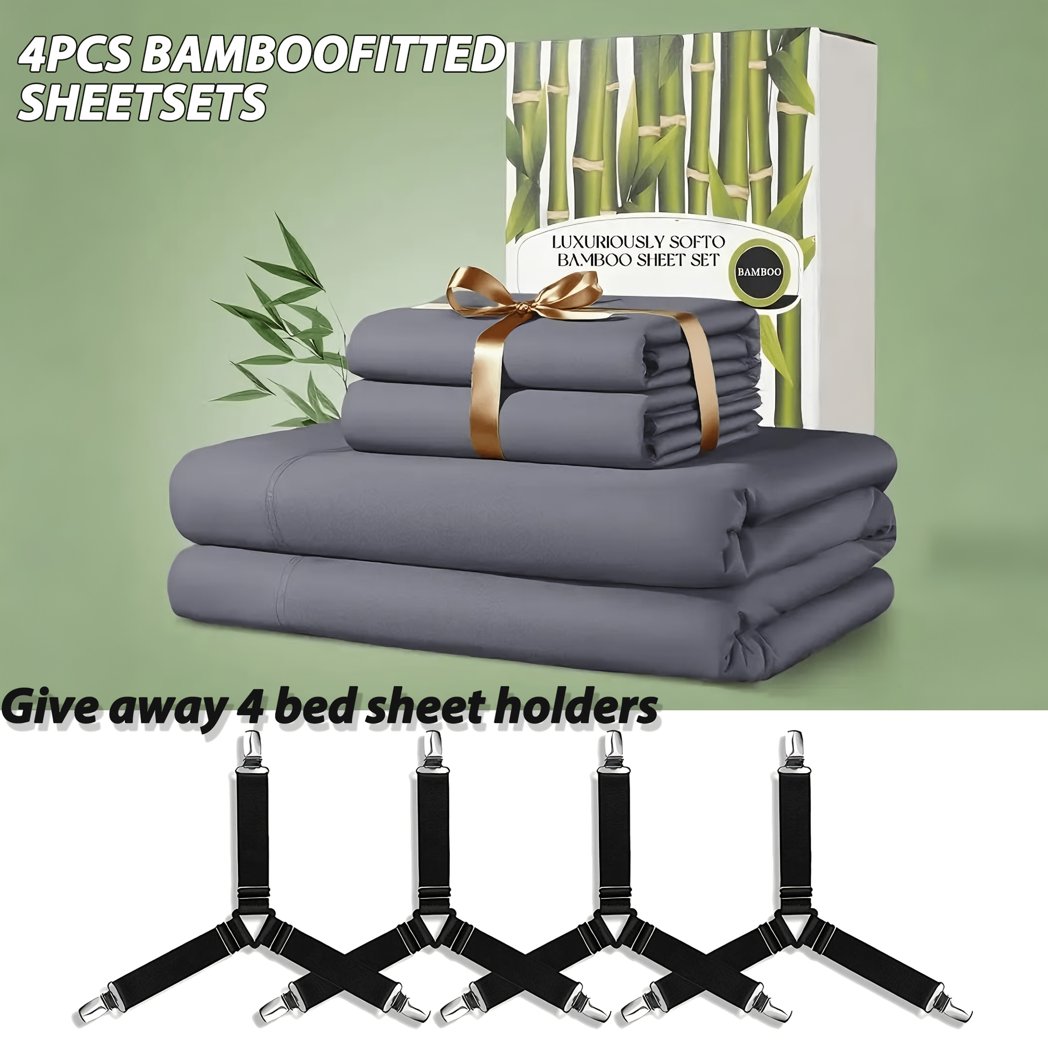 TEMU Bamboo Sheets 4pcs Bed Sheet Set With Sheet Straps, Y Soft Bed Sheets, Hot Sleepers, Hotel Bedding Sheets Sheet - Cooling & Breathable - Hot