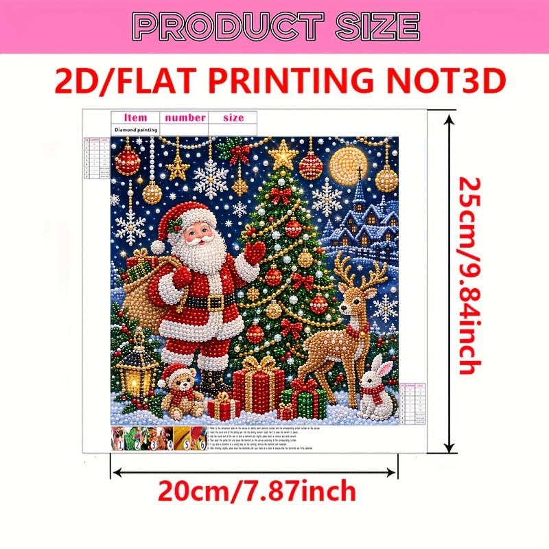 TEMU Nouveau kit de peinture de perles DIY à impression 2D à plat, thème de Noël, inclut un outil de perçage par points et un sac de perles à percer,