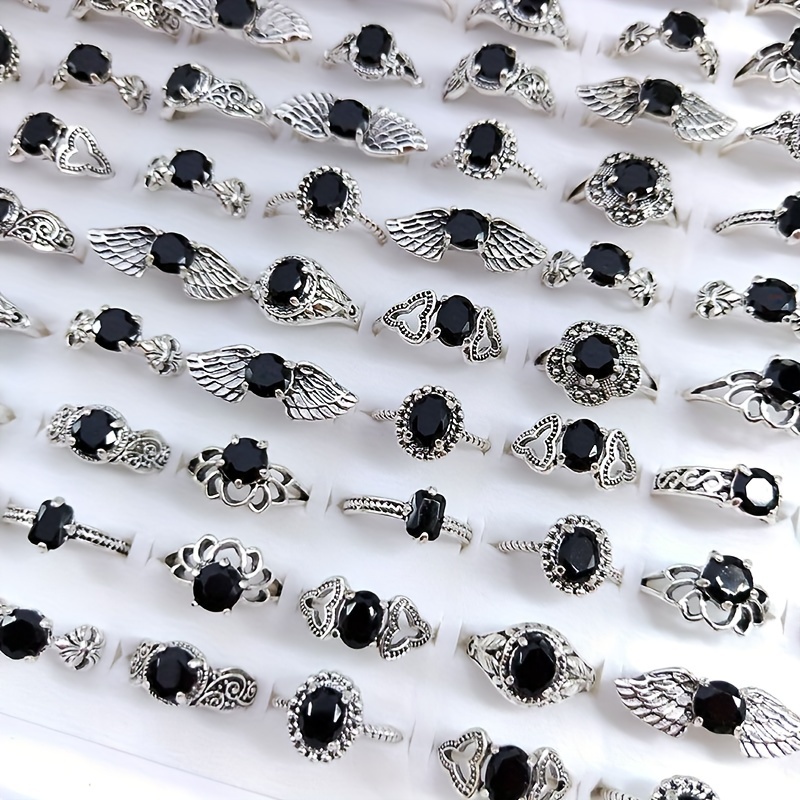 

10/30/50pcs Wholesale Mixed Rings Bulk Finger Band Ring Jewelry Lot Black Artificial Glass Crystal Antique Vintage Style Rings Gifts