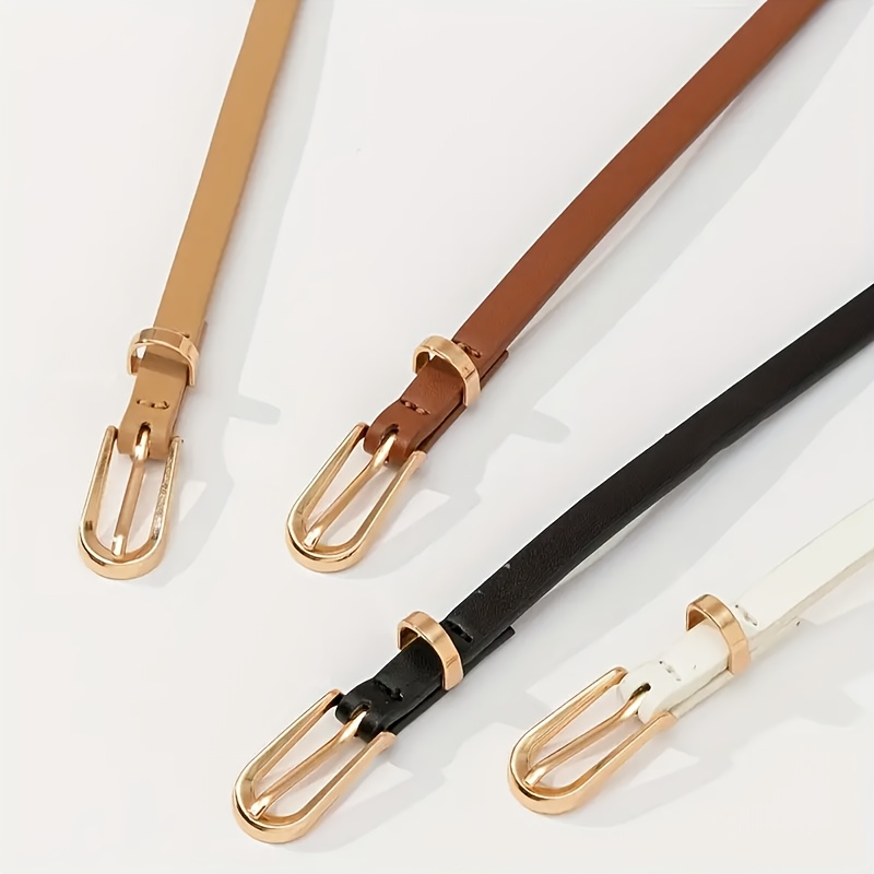 TEMU Women's 4pcs Belt Set - Commuter And Business Geometric Minimalist Fashion Solid Color Pu Belt Set, Essential Accessory For Dresses, Pants And