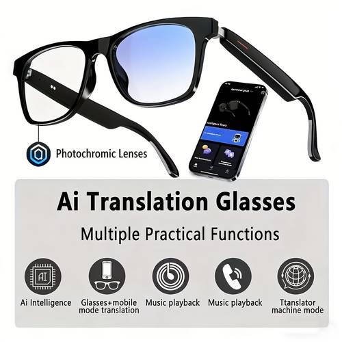 ai intelligent glasses translation glasses real time translation and voice broadcast with ai intelligent chip bluetooth connection can answer and make calls touch control magnetic charging