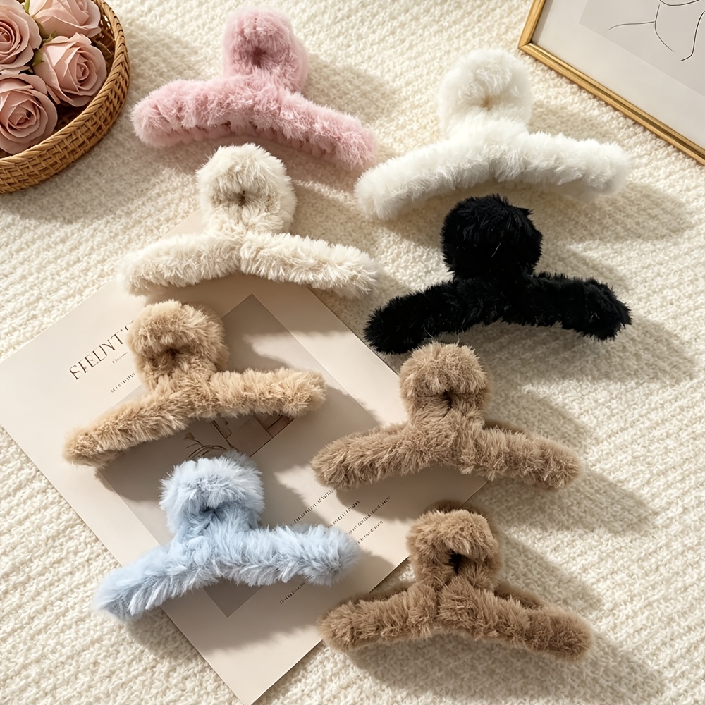 TEMU Lot de 6 pinces à griffes droites en peluche de couleur aléatoire pour femme, série couleurs bonbon, pinces à cheveux de 4,52 pouces pour un