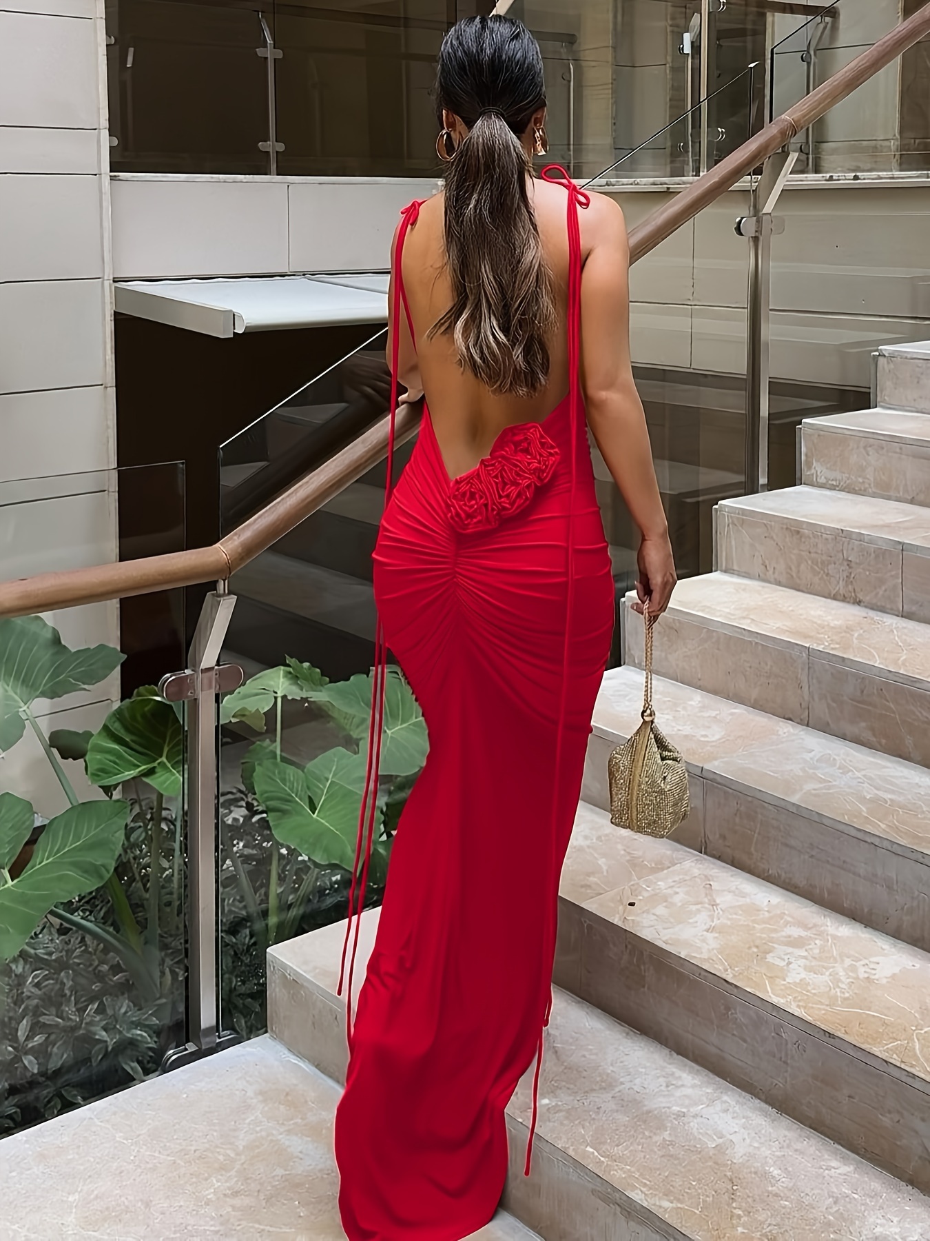 backless ruched bodycon dress Ryatt Ruched Bodycon Maxi Dress in Black main image 1