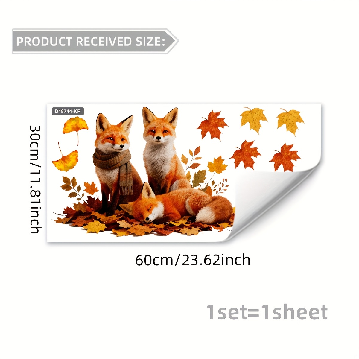 Autumn Maple Leaf Fox Static Cling Glass Window Decoration D18744-kr