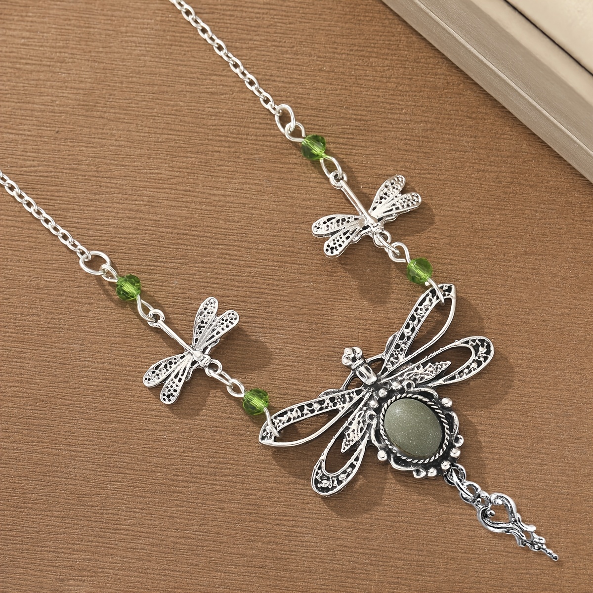 TEMU Bohemian Style Distressed Forest Insect Dragonfly Main Pendant With Side Hanging Small Dragonfly Beads Women's Necklace Suitable For Vacation