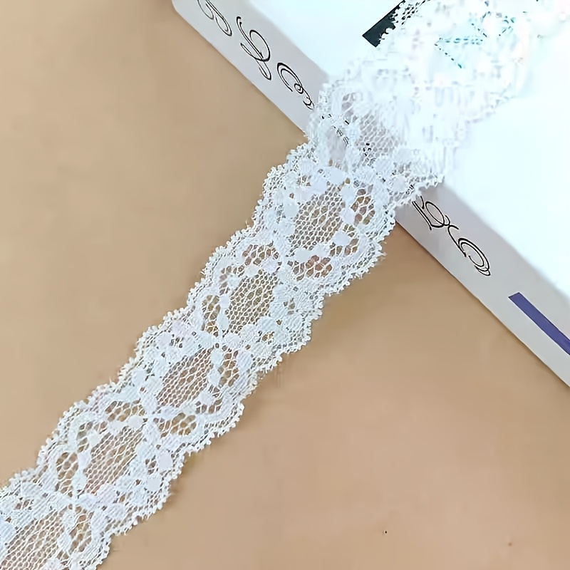TEMU 1 Roll 5 Yards, 1.18 Inch Elastic Lace Trim - Black And White Floral Pattern, Polyester Diy Embroidery Accessory, Suitable For Lingerie, Shirts,