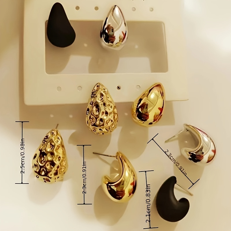8pcs Women's Hoop Earrings Geometric Lightweight Plastic Stainless Steel Posts
