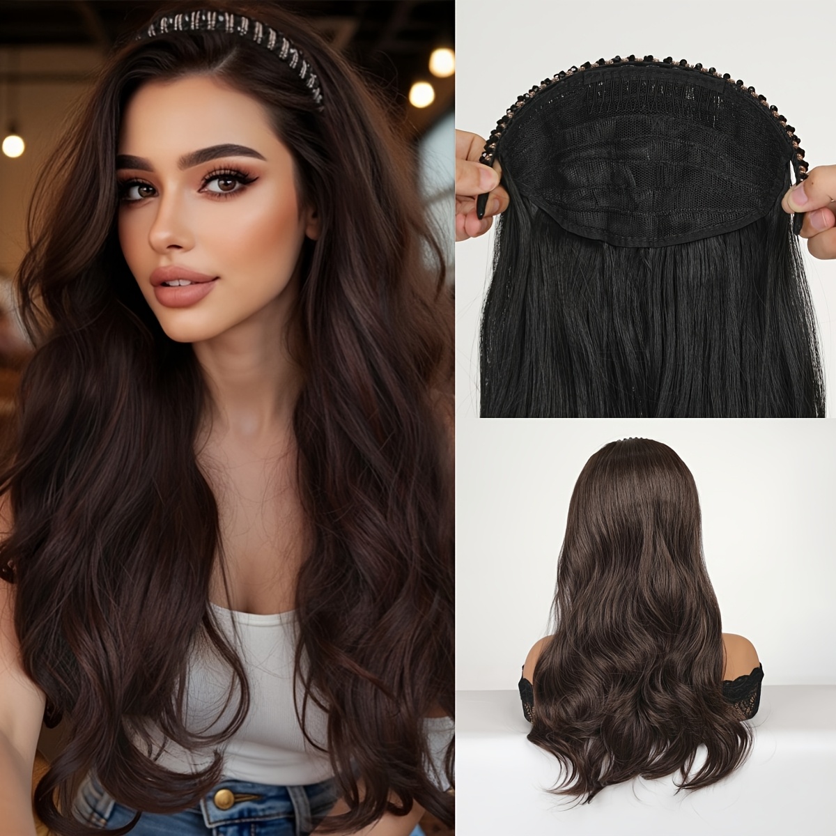 22-inch Elegant Water Wave Crystal Headband Wig, 210g - Made From High-temperature Fiber, This Lightweight And Breathable Synthetic Hair Is And Party Styles, Complete With A Hairband