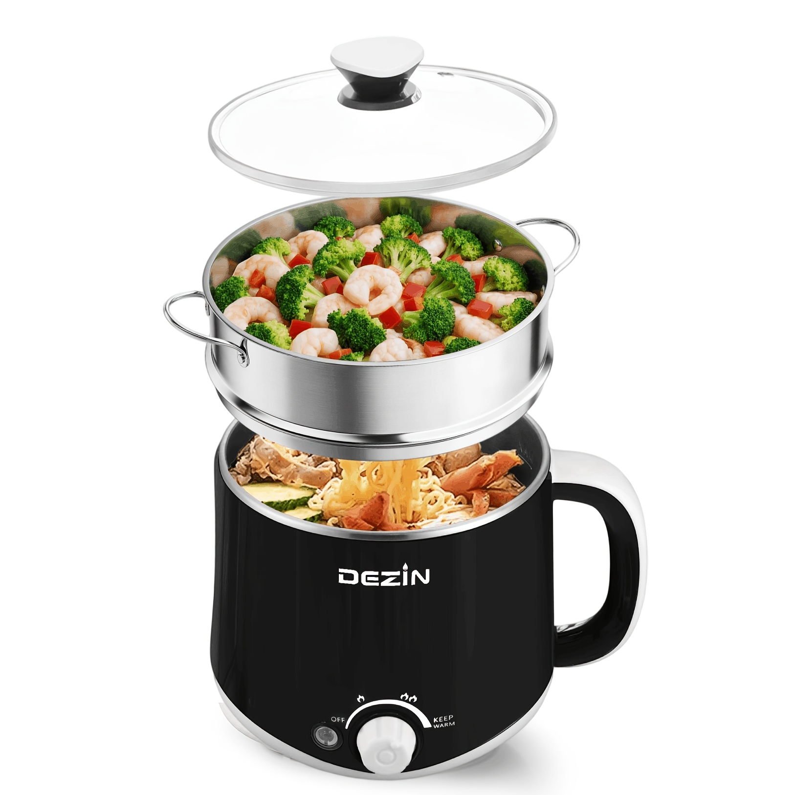 TEMU Hot Pot Electric, Cooker, Stainless Steel Electric Pot 1.6 Liter, Perfect For Ramen, Egg, Pasta, Dumpling, Soup, , Oatmeal With Temperature Control And Function