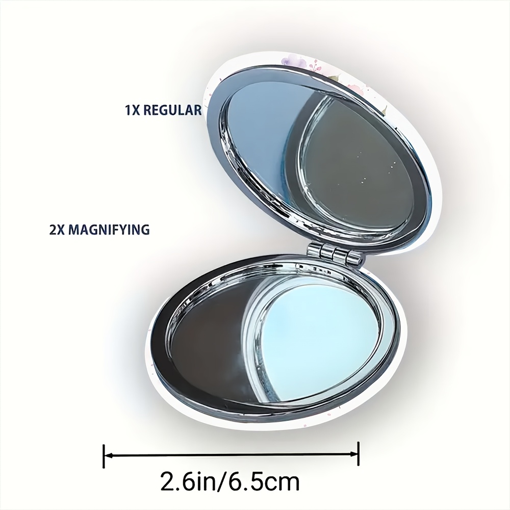 Watercolor Floral Round Mirror, Double-Sided & Portable