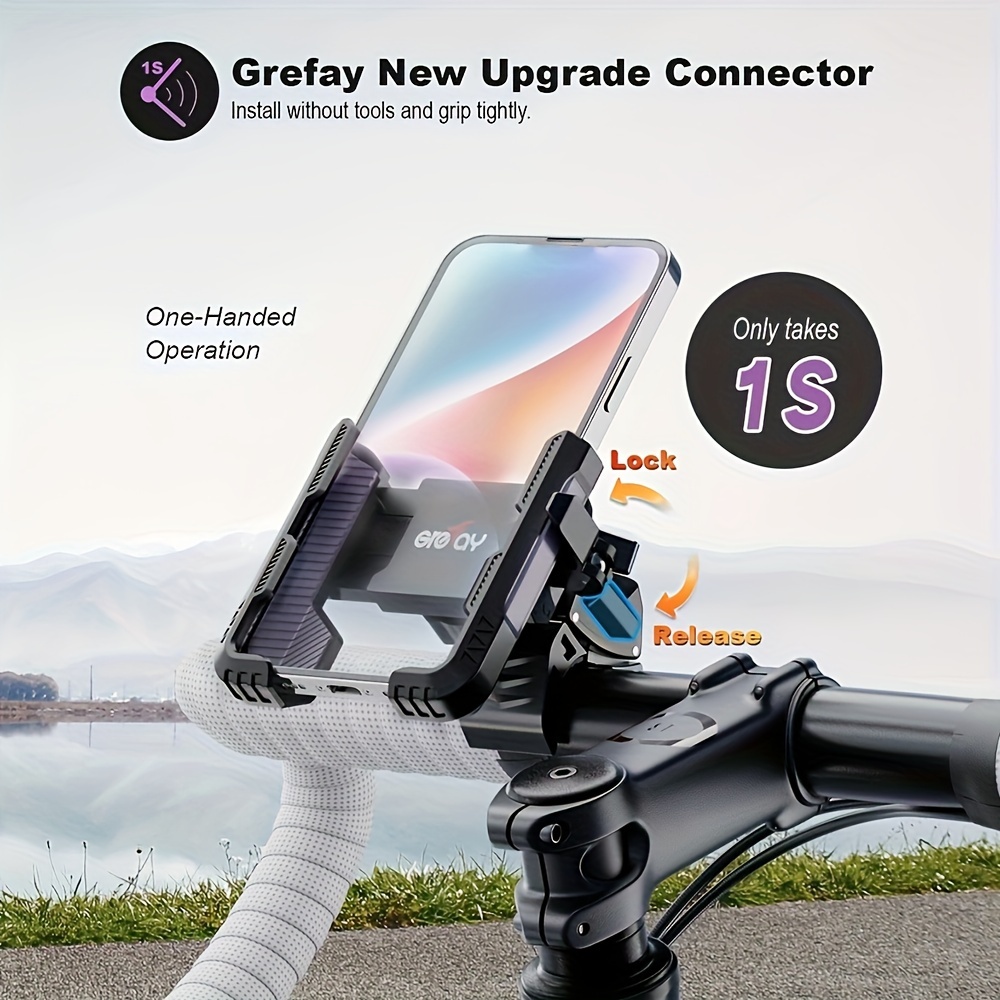 

360° Rotatable Bicycle Phone Mount 1s Quick Disassembly+new Grip Connector Motorcycle Phone Mount For Handlebar Diameter 22-45mm Bicycle Motorcycle Scooter Suitable For 4.5-7.0 Smartphone