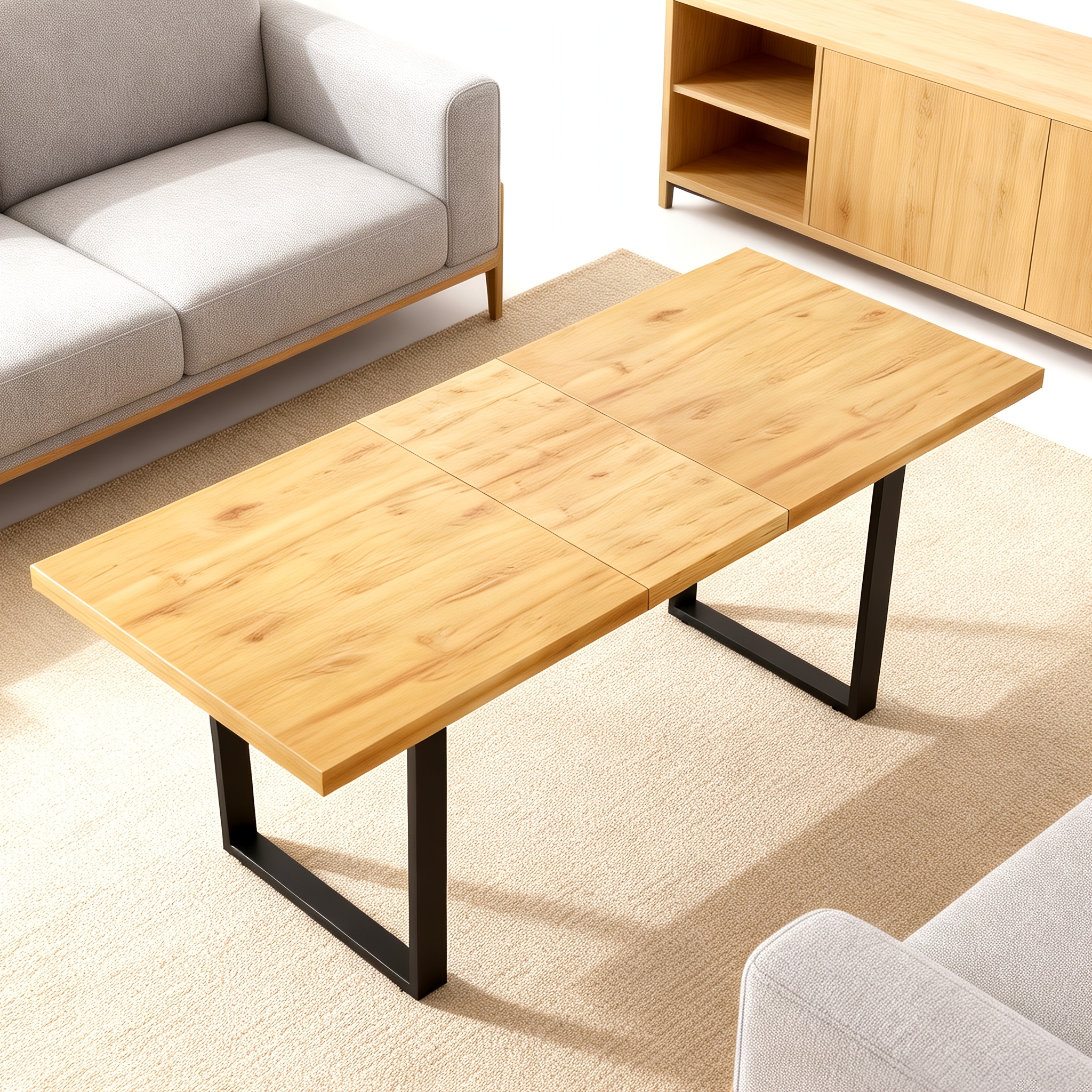Image of Extendable Dining Table For Home, Oak Color, 130-170cm Extendable Table, Seats 6-8 People, Modern And Simple, Suitable For Living Room And Dining Room