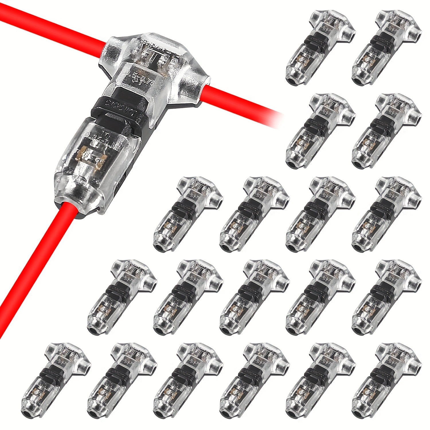 

6/10/20pcs Quick Splicing Wire Connector, T-type 1-pin 1-way Wire Connector, Terminal Connectors, No Stripping, For 24 Awg Cable