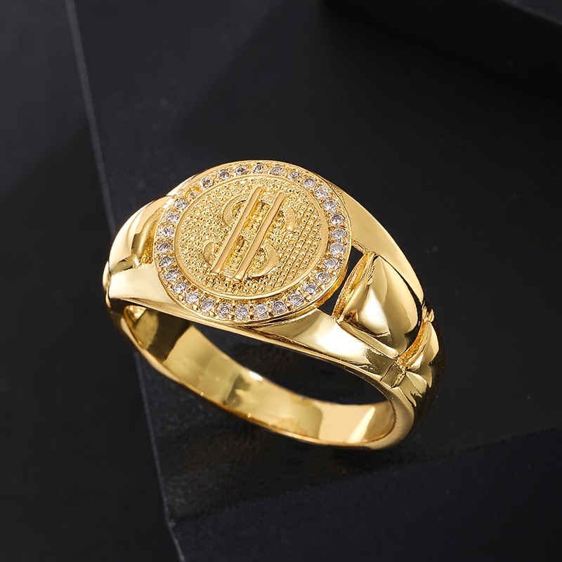 Golden Dollar Sign Ring with Cubic Zirconia & Copper