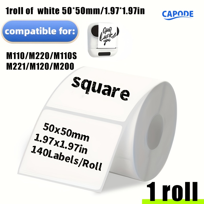 Image of Square Stickers 1.96" X 1.96" (50x50mm) 140 Labels Per Roll, Compatible With M110/m221/m220/m120//m110s, Self-adhesive Round Stickers, Logo Design, Jar Labels