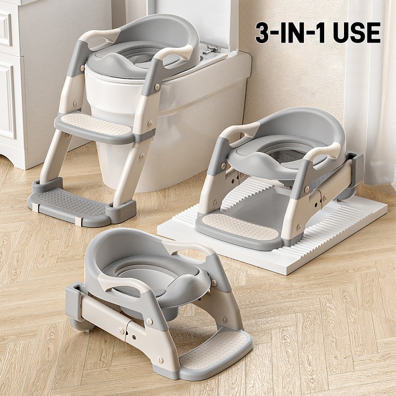 TEMU 3-in-1 Foldable Child Toilet Step Stool, Training Seat With Footrest, Adjustable And Portable Toilet Step For Kids, Suitable For Boys And Girls,