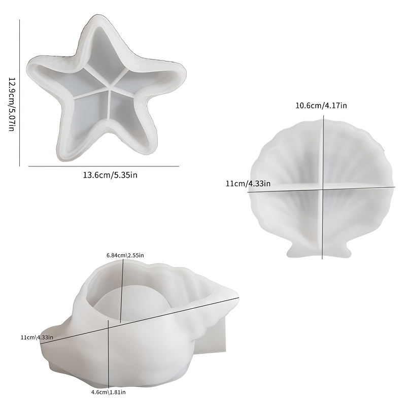 E-shop 3er-Set Tonformen - Muschel-Kerzenhalter Set für den Tisch, Sommerdekoration, Festivalgeschenk, Handwerk, Silikonform