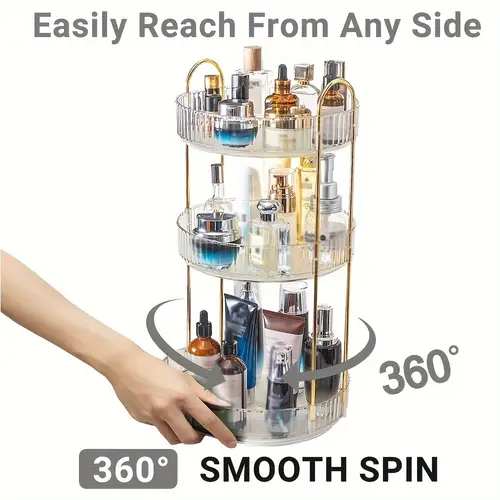 2 3 layer 360 degree rotary makeup storage box suitable for table easy to assemble rotary bathroom storage box large capacity skin perfume storage box cosmetics display box suitable for table and bathroom