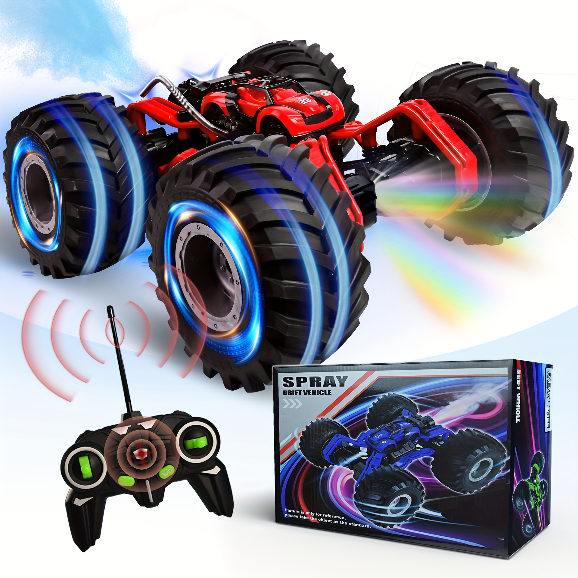 Stunt RC Car For 4-7 8-12 Years Old Boys, 40 Kilometers Per Hour All Terrain RC Truck, 360 Degree Rotation, Spray, Truck Toy Birthday, Christmas, Halloween Gift For 4-12 Years Old Boys