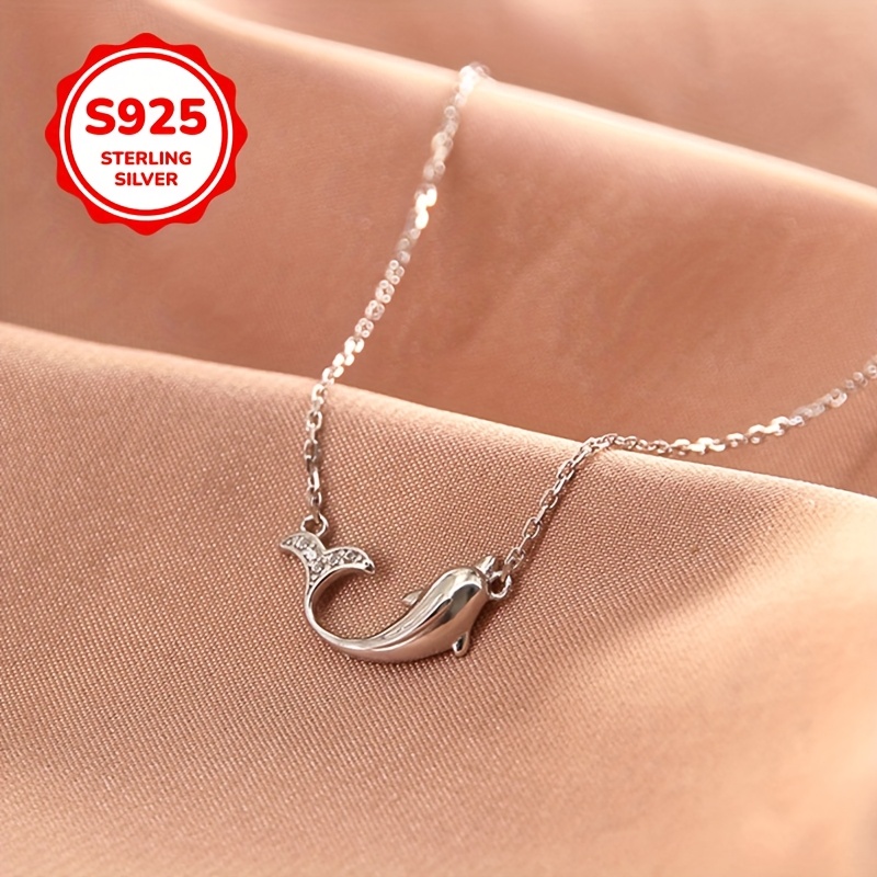 925 Silver Dolphin Necklace Minimalist Fashionable Light
