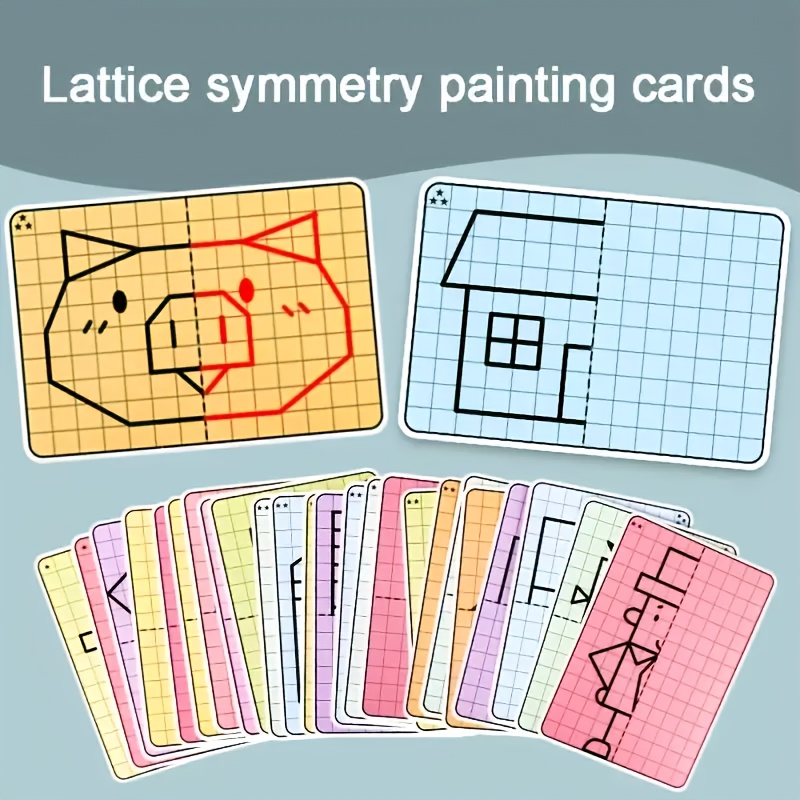20 Patrones Reutilizables de Tarjetas de Dibujo Simétricas de Cuadrícula de Dibujos Animados, Juego de Entrenamiento de Arte de Control de Bolígrafo, Actividad Educativa Portátil, Ideal para Regalos de Pascua, Navidad y Cumpleaños. Patrón Aleatorio