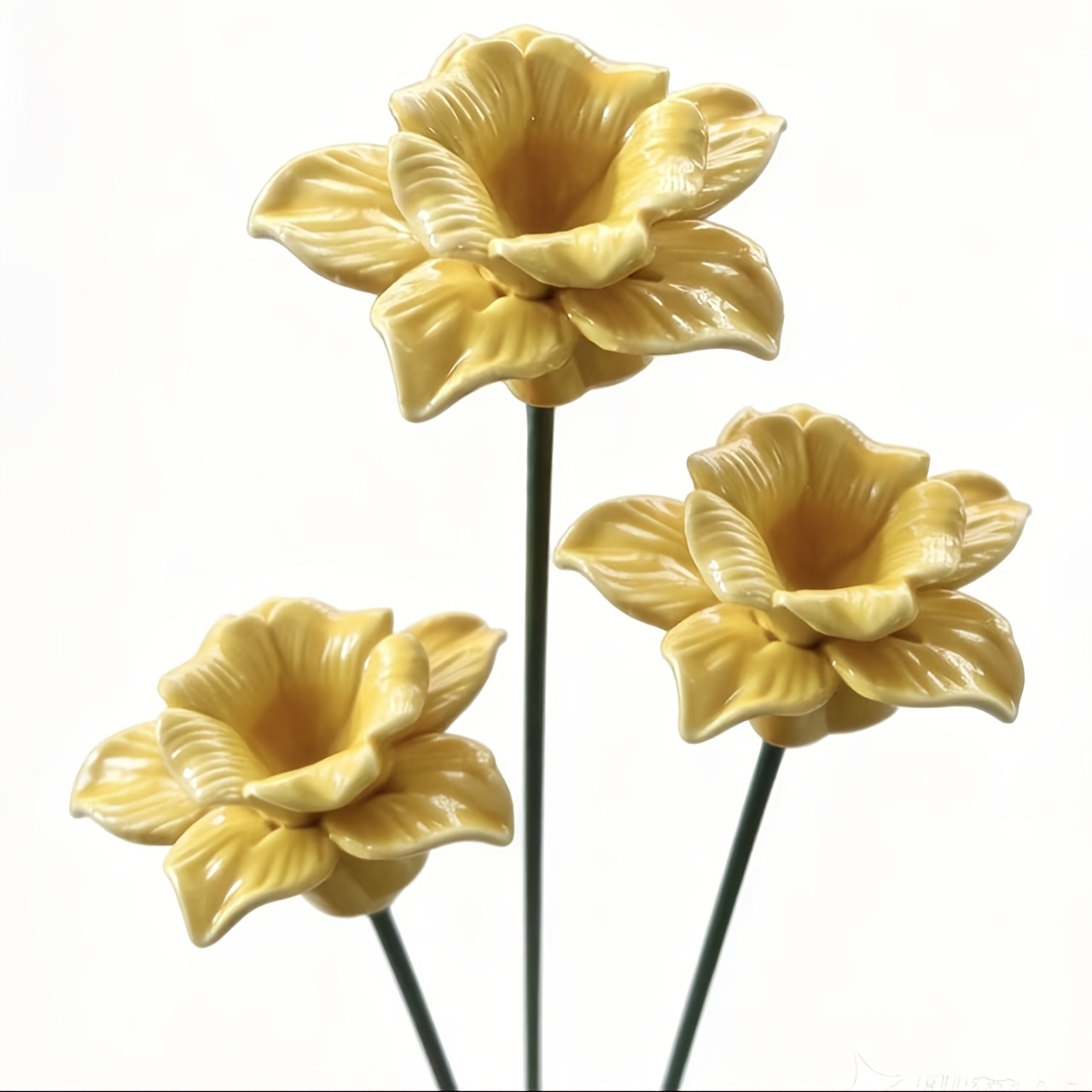 TEMU 3pcs Yellow Daffodil Ceramic Flower Feeders, Bee Feeders, Colorful Flower Set, Eternal Garden Decor, Ceramic Craft, /bee/hummingbird Drinkers,