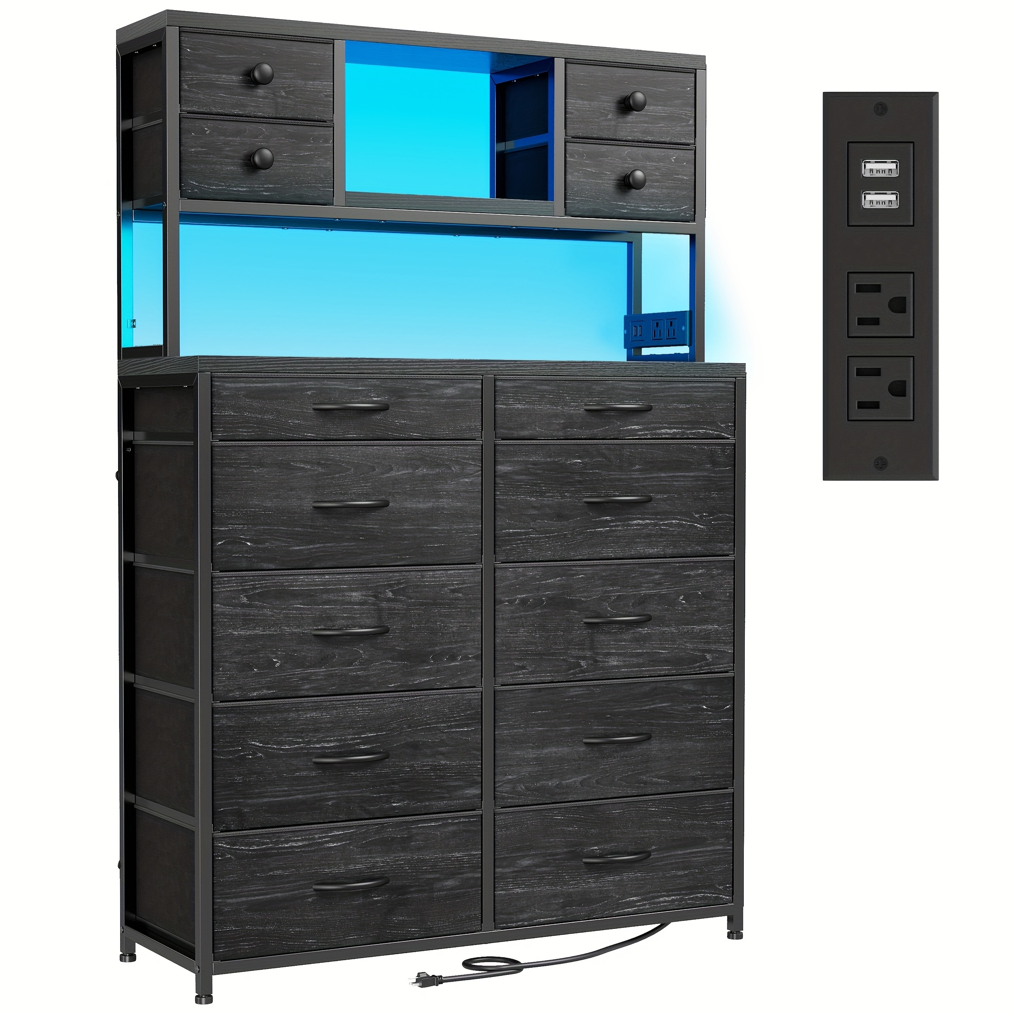 black 6 drawer dresser with led light, dresser for bedroom, with 2 pull-out  trays, modern wide dresser for living room entryway | Shop On Temu And  Start Saving | Temu