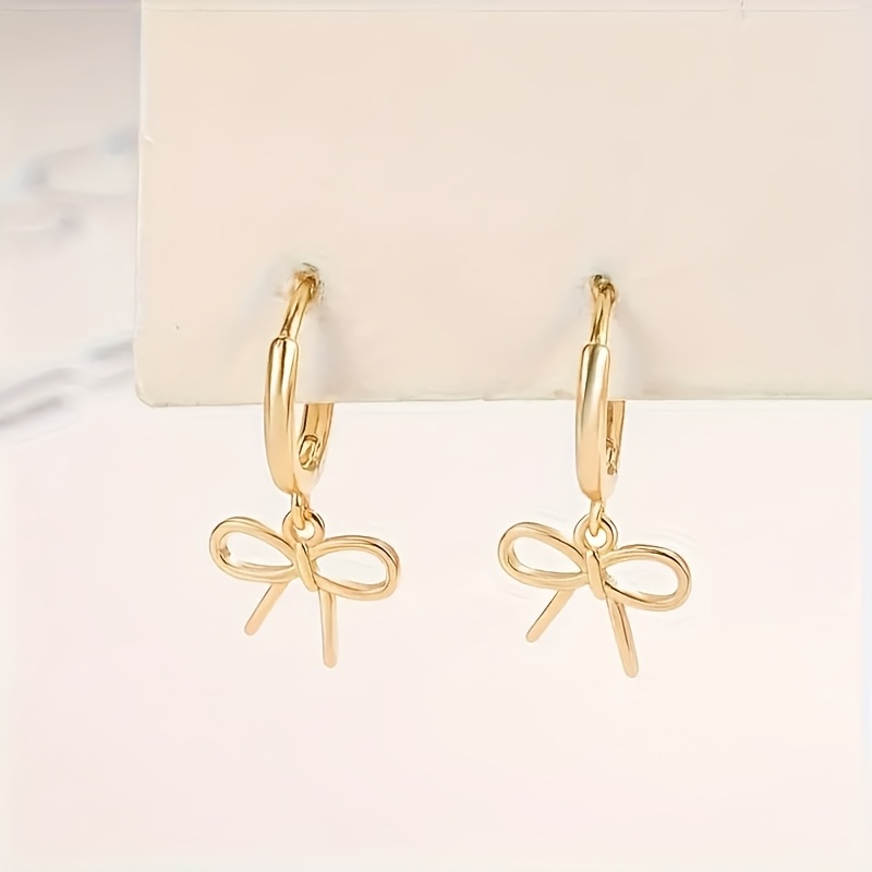 

Elegant 14k Gold-plated Bow Earrings For Women - Hypoallergenic, Fashionable - Casual Attire & Valentine's Gift