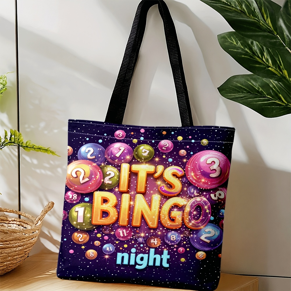 TEMU Bingo-themed Crossbody Tote Bag With Sparkling Number Print & Multicolor Bingo Balls - Machine Washable Suitable For Parties,, Picnic, Everyday