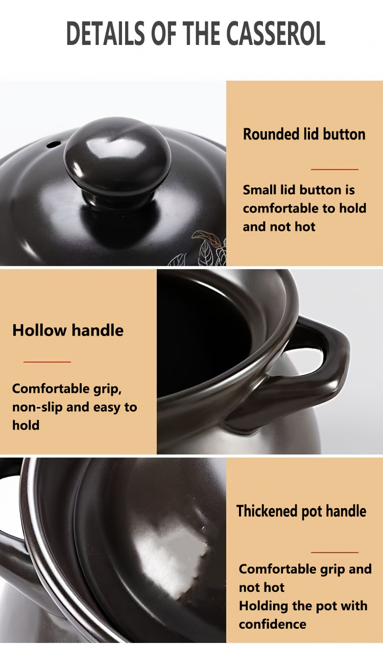 1pc high quality ceramic stew pot heat resistant suitable for gas stoves ideal for   porridges and soups   non   to clean   details 13