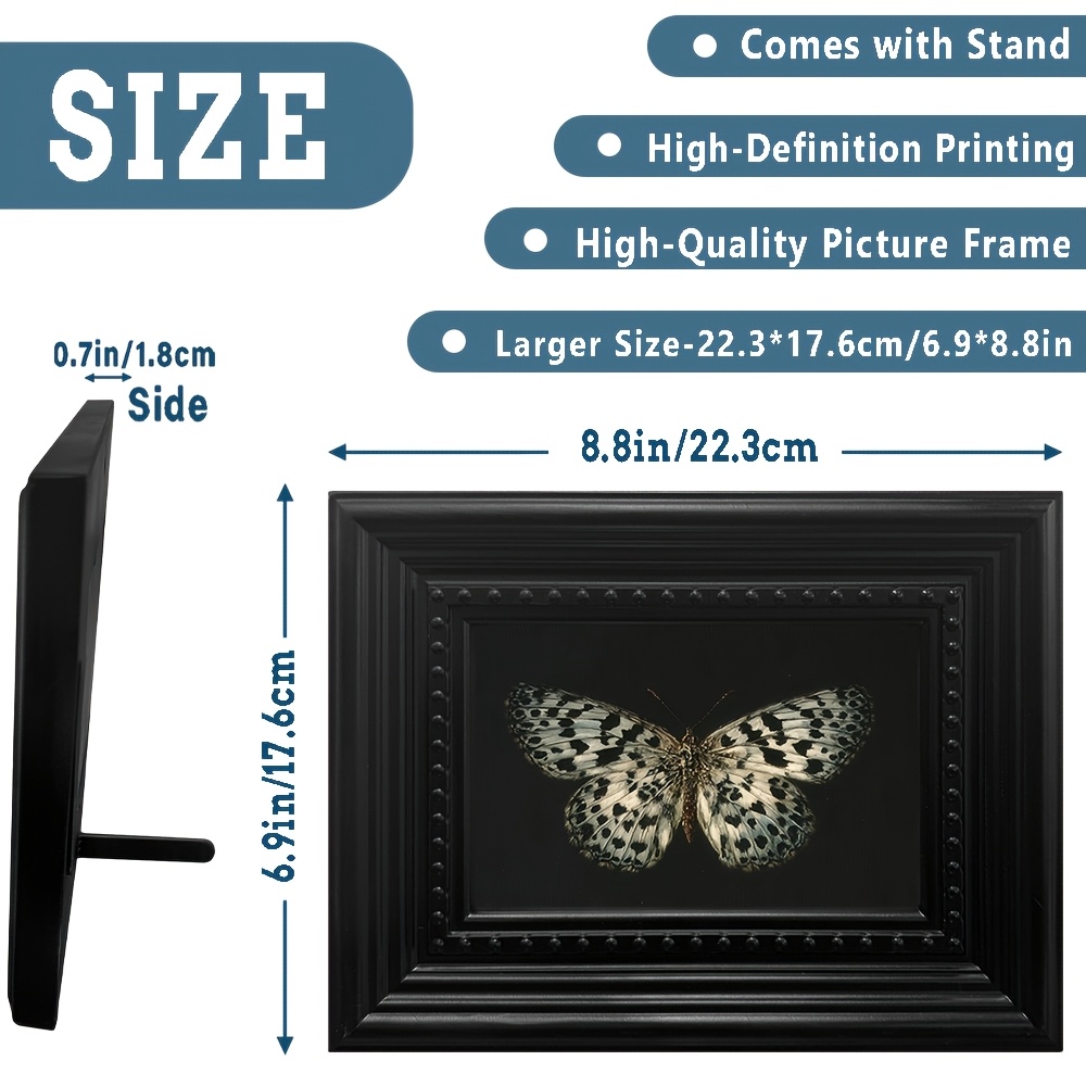 TEMU 2d Flat, 2d Flat, 1pc Vintage Framed Wall Art | On Black Background, Classic Retro Picture Frame, Art , Plastic Frame, Orientation, Ideal For