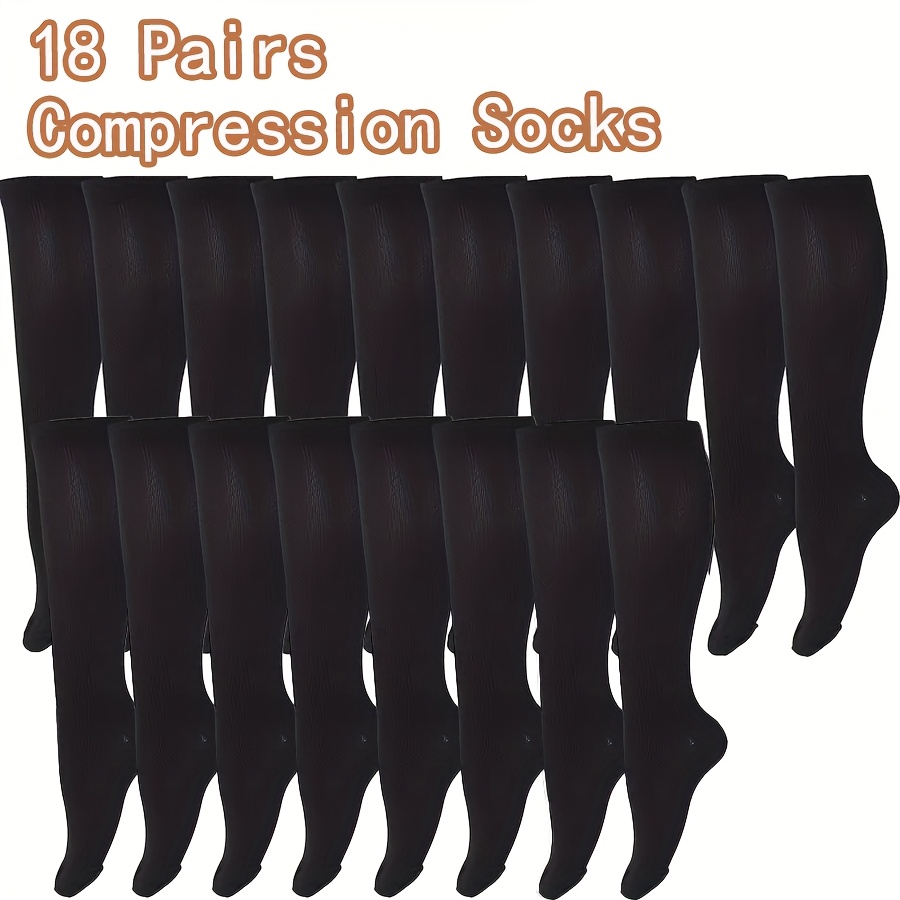 18 Pairs of Knee-High Compression Socks - Perfect for Running And Rock Climbing, Made of Breathable Nylon, Machine Washable, Available in Solid Colors, Athletic Knee-High Socks | Compression Socks | Socks
