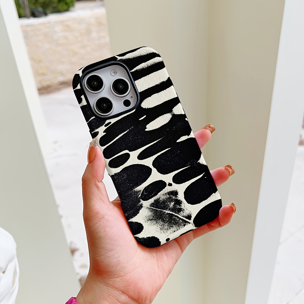 TEMU Phone Case - Ink Wash Leopard Phone Case Suitable For Iphone 17 16 16e 15 14 13 12 11 Pro Max Xr Xsmax 8 7 Plus Hard Pc Double-layer Back Cover