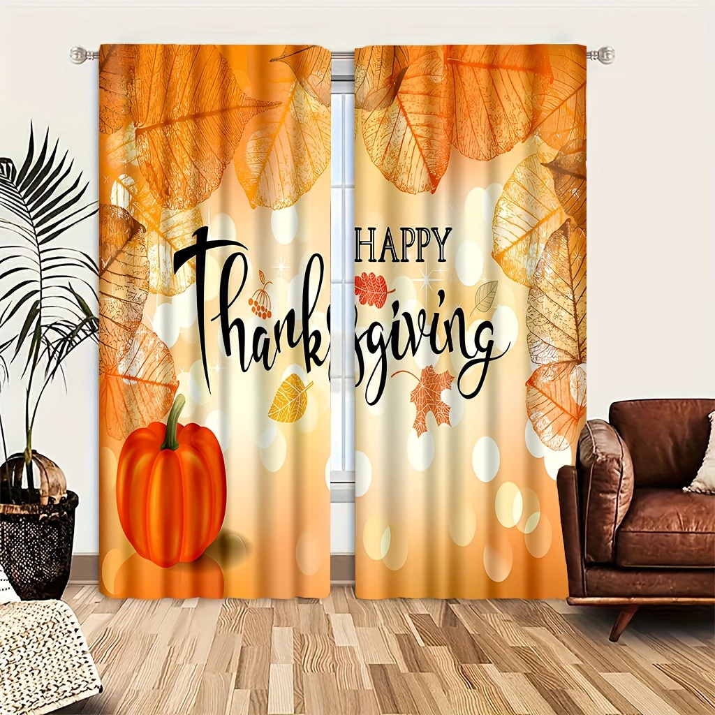 

happy Thanksgiving" Pumpkin And Curtains: Contemporary Style, Machine Washable, Easy To Hang, Suitable For Living Rooms And Bedrooms