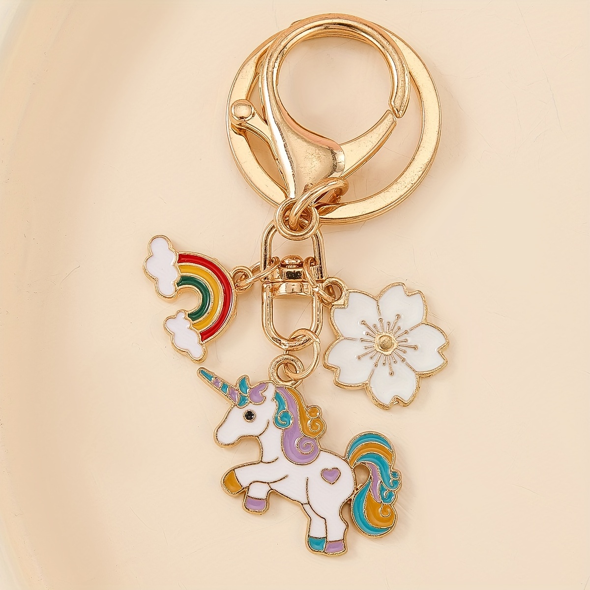 1pc Funky Rainbow Unicorn Keychain - Alloy Pony & Cherry Charms With - Accent - Ideal For Bag & Car Key Decor - Perfect Gift For Girlfriend