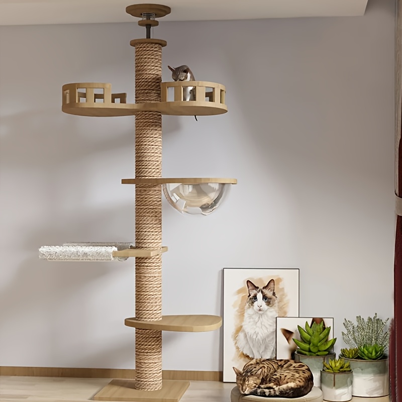 

1pc Multi-level Cat Tree With Scratching Post, , And - Wooden Cat Climbing Tower For Indoor Cats, Design With U-shaped And Jumping Platforms