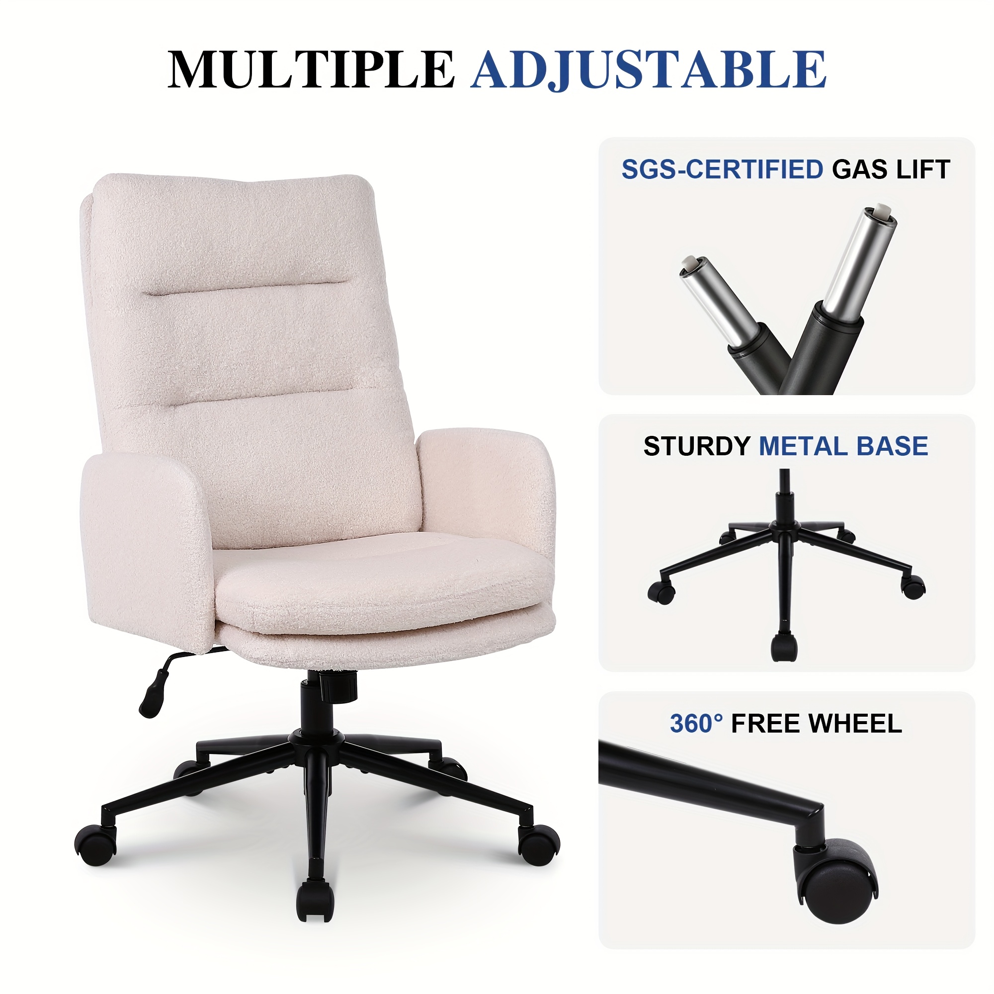Teddy Velvet High Back Office Chair with Padded Armrests