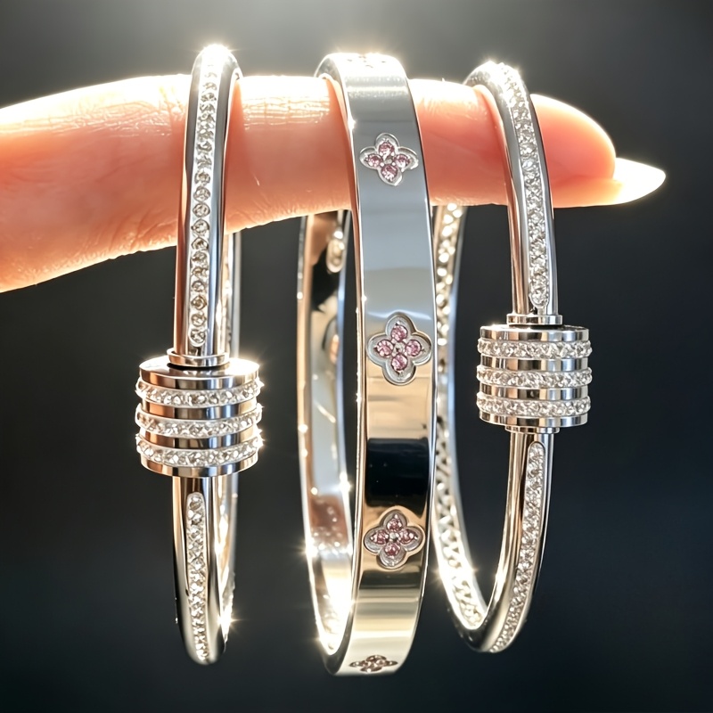 TEMU 3 bracelets en acier inoxydable avec et à rose, style "Petit Ventre", excellent cadeau d'anniversaire et d'anniversaire