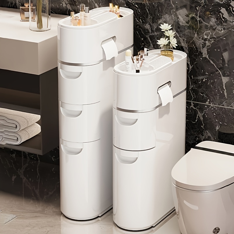   4 layer white slit pull out cabinet   used to put paper towels multi functional household bathroom racks shower supplies lockers used in bathrooms kitchens living rooms and   a   for household storage Product details 1