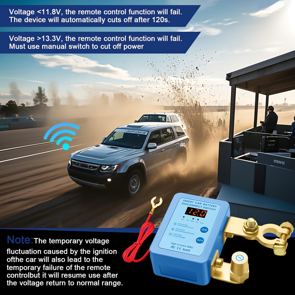 12V 240A Remote Battery Disconnect Switch - Smart Anti-Theft, Low Voltage Cut-Off, Voltage Display For Car, Truck, Trailer