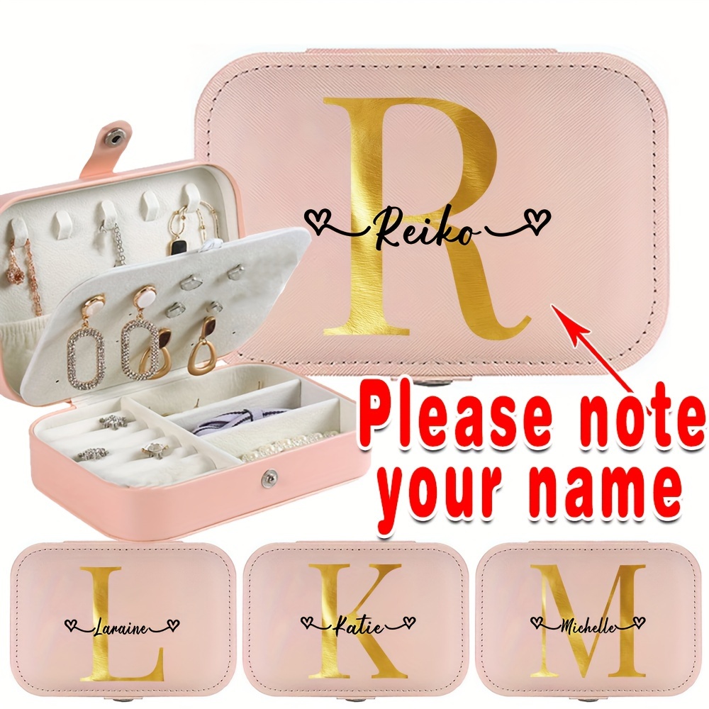 

Customized Name Pu Leather Mini Jewelry Box, Large Capacity Travel Storage Case Organizer For Necklaces & Earrings, Portable Holder With Golden Color Letter Pattern(6.2''x 4.3''x 1.9'')