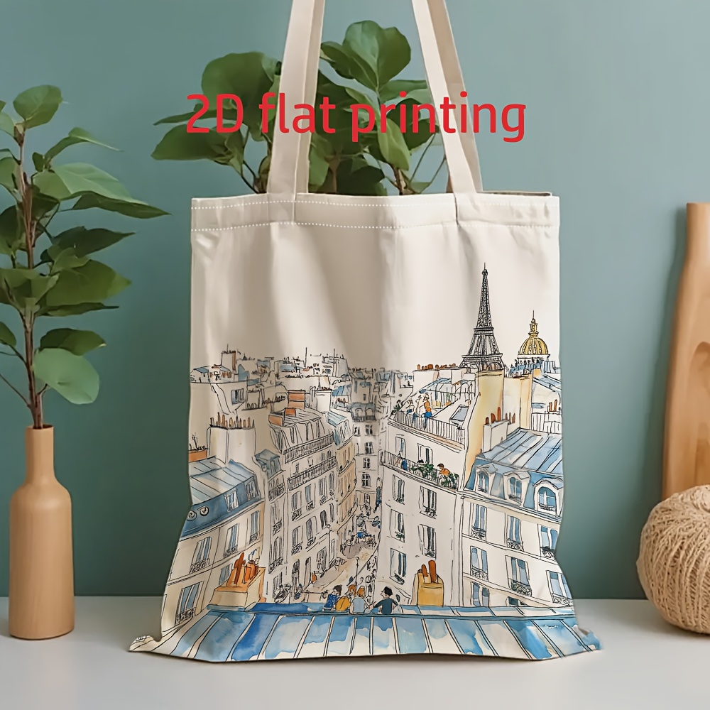 TEMU Sac Tote Unisexe en Toile 2D Plat avec Design Esthétique de , Sac à Main Réutilisable pour Sorties Décontractées, Vacances, Gym, Fournitures &