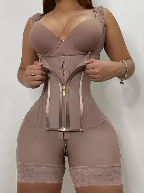 Women's Shapewear Front Button Abdominal Zipper Post Surgical Abdominal Control Full Body Shaping Legs Slimming Zipper Hip Lifter