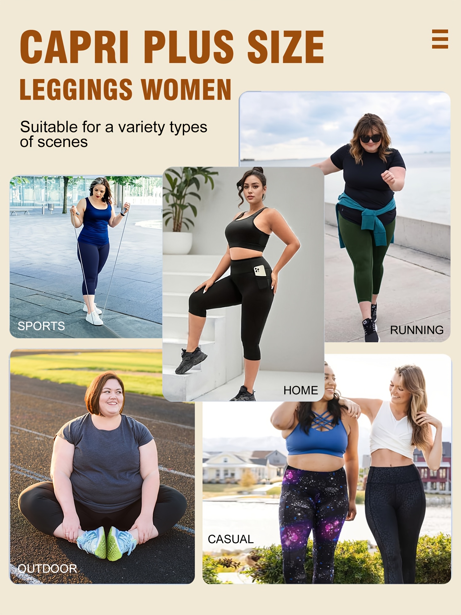 Plus Size - Women'S High-Waist 9/3 Length Leggings with Side Pockets - Stretchy, Solid Color, Casual Leggings for Daily Wear, Leggings | Highwaist Leggings | Comfortable Fit