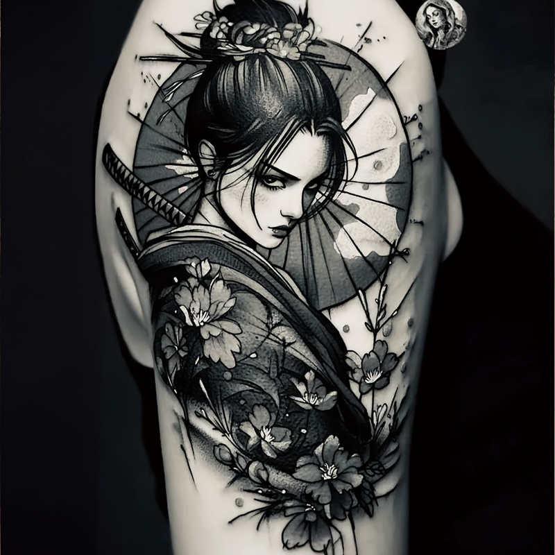 Image of Big Arm Geisha Temporary Tattoo Stickers, Herbal Temporary Tattoos, Realistic And Long-lasting, Lasts 7-15 Days