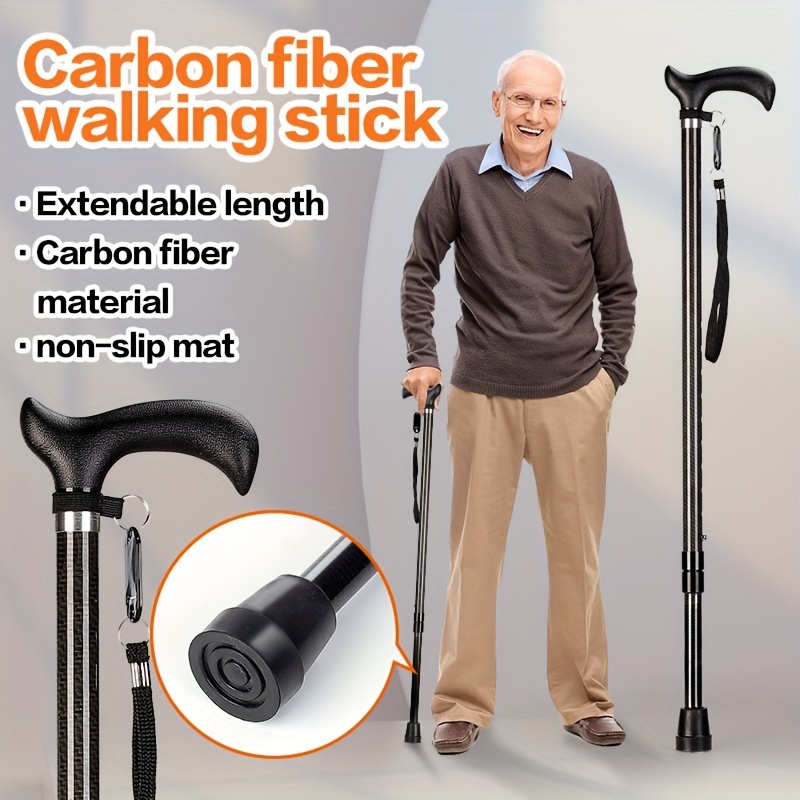 

1pc Height Adjustable Carbon Fiber Walking Stick.light Canes, Canes For Men, Canes For Women, Canes For The Elderly, Aids For People With Reduced Mobility (black)